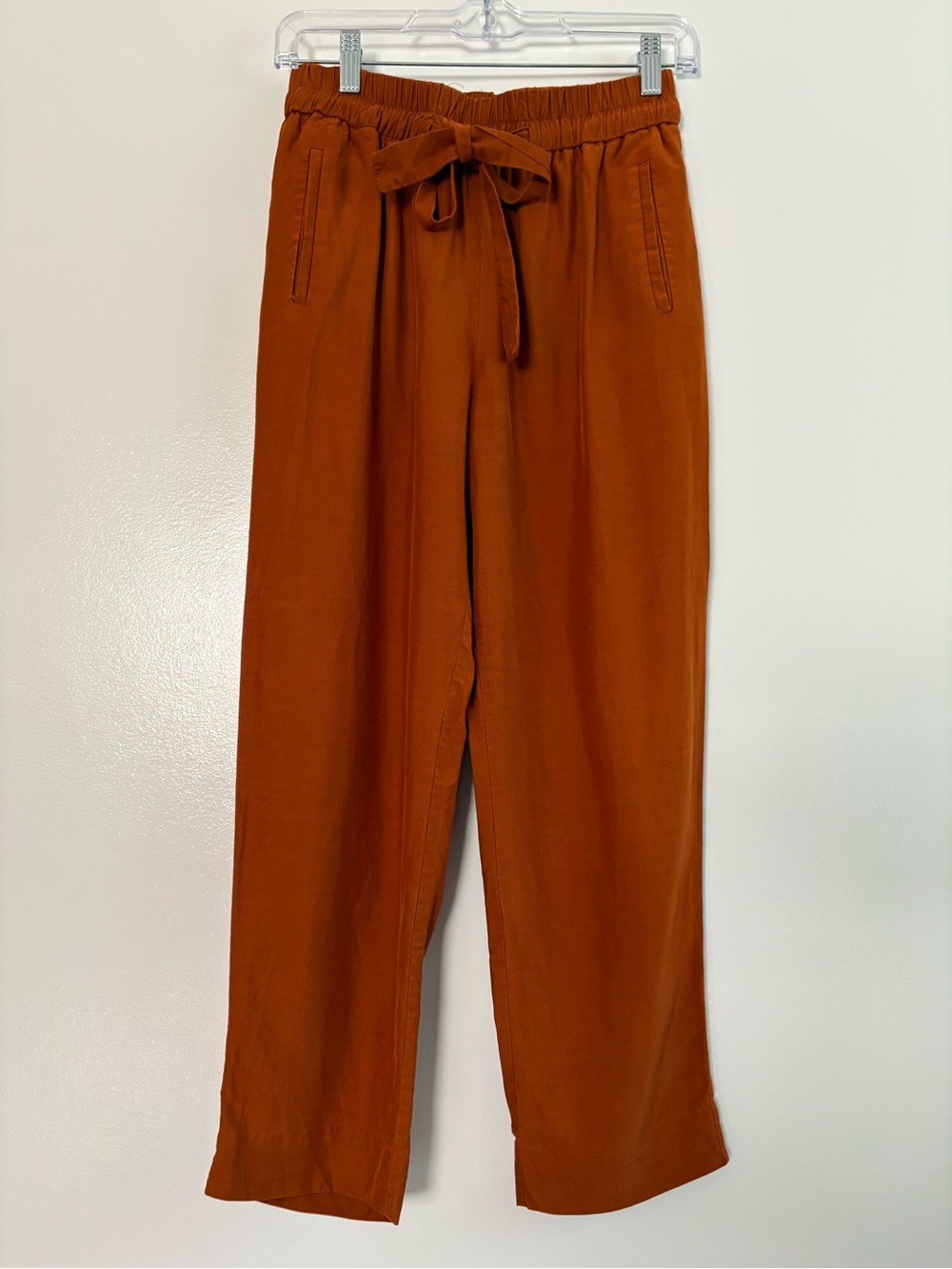 & Other Stories Tapered-to-Wide Leg Drawstring Trousers Burnt Orange Size 4